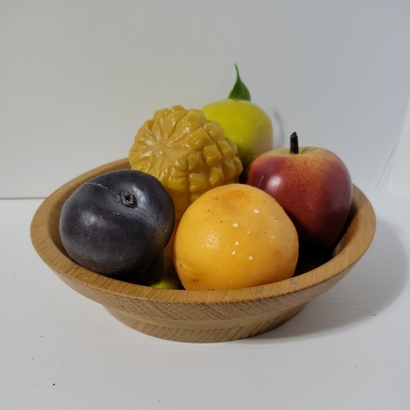 The Unbranded Brand Other - Vintage wood Bowl With Faux Plastic Fruit Farmhouse Decor